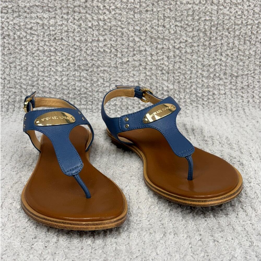 Michael Kors Chambray Blue Leather Plate Thong Sandals Size 7M #77748